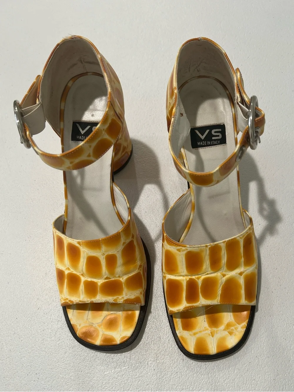VS  made in Italy  Vintage 70s disco style crocodile leather Strap Heels Sz 8